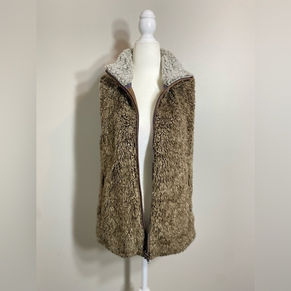 Small Katydid Faux Fur Brown Tan Lighweight Vest w/ Pockets - Picture 8 of 11